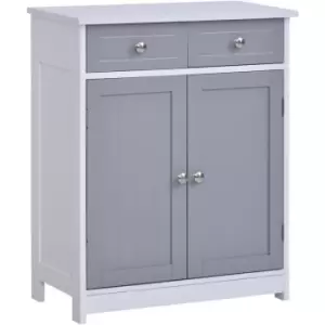 image of Bathroom Floor Storage Cabinet w/ 2 Drawers Door Cupboard Grey White - Kleankin