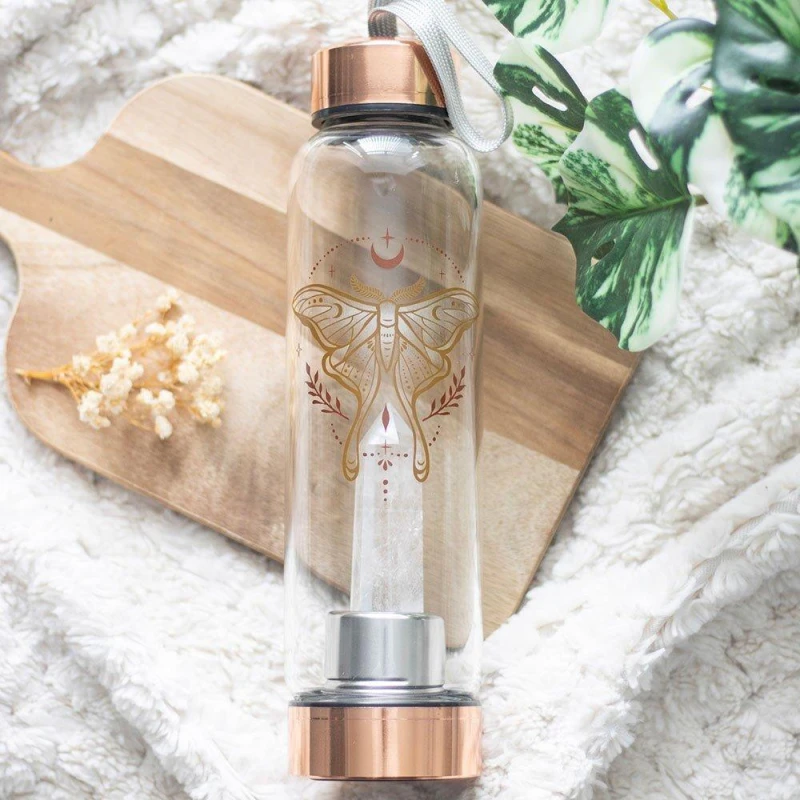 Image of Something Different Luna Moth Glass Water Bottle with Clear Quartz Cry Clear unisex One Size