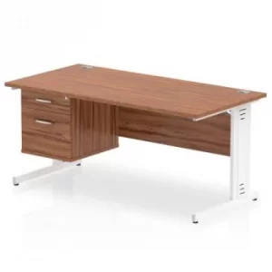 Image of Impulse 1600 Rectangle White Cable Managed Leg Desk WALNUT 1 x 2 Drawer Fixed Ped