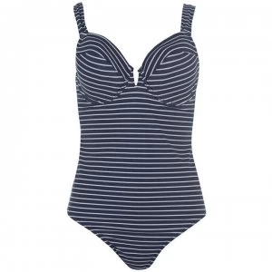 Figleaves Cast Away V Plunge Swimsuit - INK/WHITESTRIPE