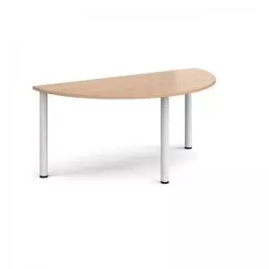 image of Semi circular white radial leg meeting table 1600mm x 800mm - beech