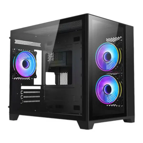 Image of Vida Akira Black ARGB Gaming Case w/ Glass Front & Side Micro ATX 3x ARGB Fans 6-Port PWM ARGB Fan Hub