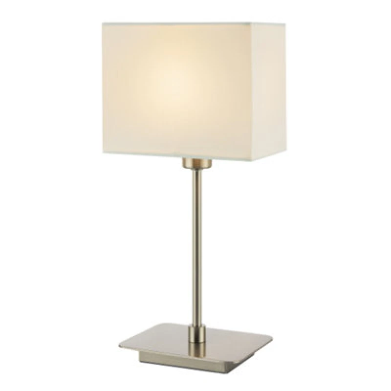 Image of Happy Homewares Contemporary Satin Nickel Bedside Table Lamp With White Cotton Fabric Shade