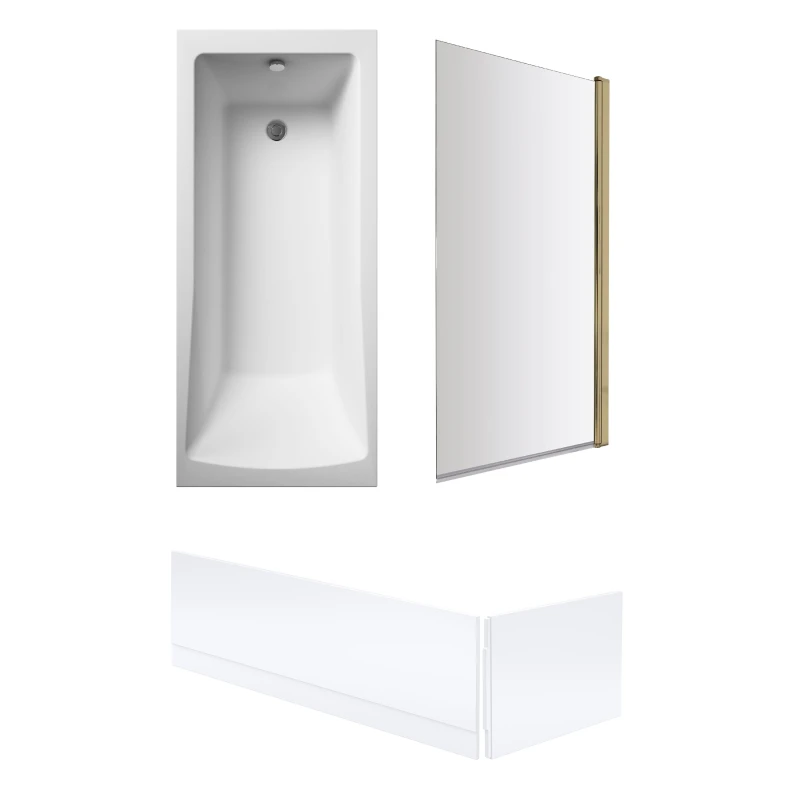 Image of Balterley Square Bath, Square Brushed Brass Screen and Panels 1700 x 700mm Bronze