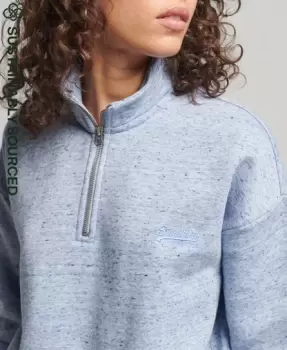 Image of Superdry Womens Organic Cotton Vintage Logo Henley Sweatshirt Light Blue / LA Blue Marl - Size: 8