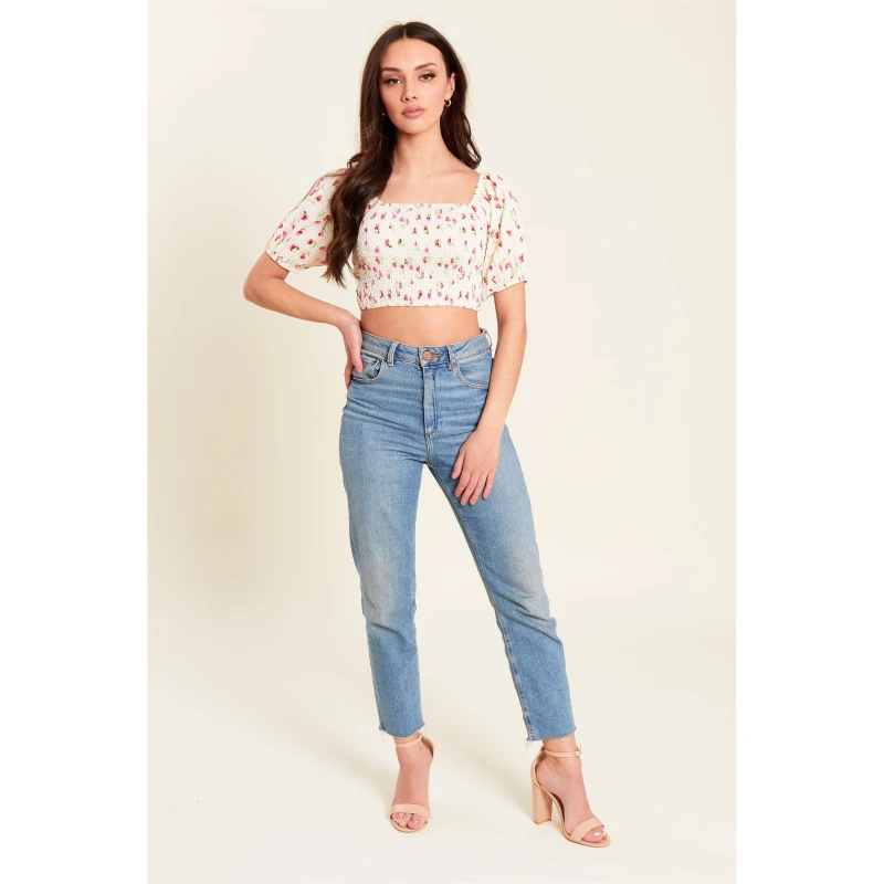 Image of Be You Shirred Crop Top Womens - Beige Beige 8