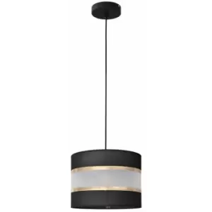 Image of Helam Helen Cylindrical Pendant Ceiling Light Black, Gold 20cm