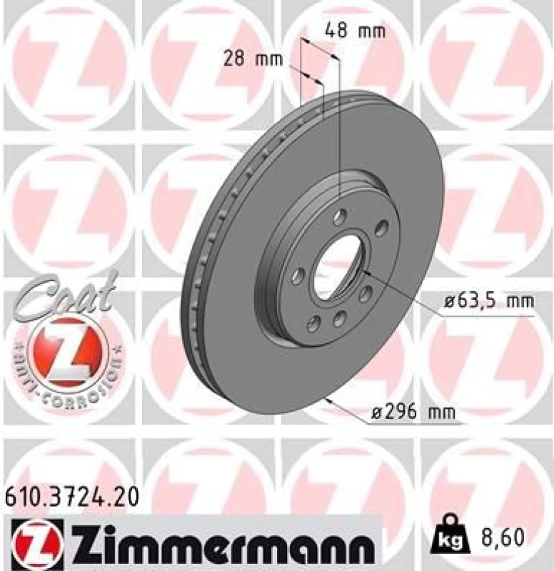 Image of ZIMMERMANN Brake disc ZIMMERMANN 610.3724.20
