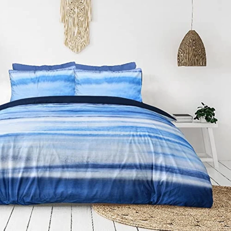 Image of Smart Living Smart Living Luxury Hotel Quality Reversible Ribbed Velvet Duvet Cover with Pillowcases in Blue Size: Double Blue Double Unisex 5056242