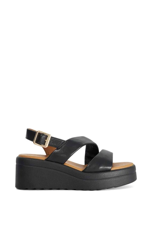 Image of Dune London Womens 'Karing' Leather Wedges in Black Size: 3 Black Female 3