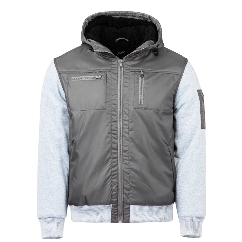 Image of Fabric Mens Classic Hooded Fleece-Lined Long Sleeve 5 Pocket Hybrid Jacket Charcoal male XS