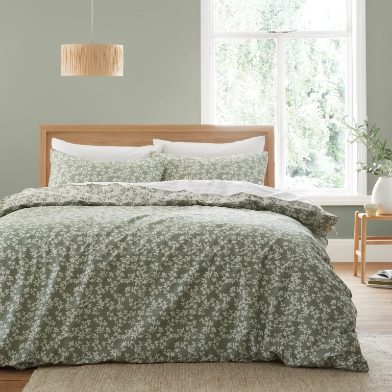 Image of Bianca Shadow Leaves 200 TC Cotton Duvet Cover Set Duvet Covers Single Green 41458215010