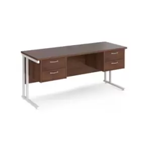 image of Office Desk Rectangular Desk 1600mm With Double Pedestal Walnut Top With White Frame 600mm Depth Maestro 25 MC616P22WHW