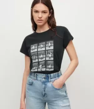 Image of AllSaints Womens Lula Anna T-Shirt, Vintage Black, Size: 12
