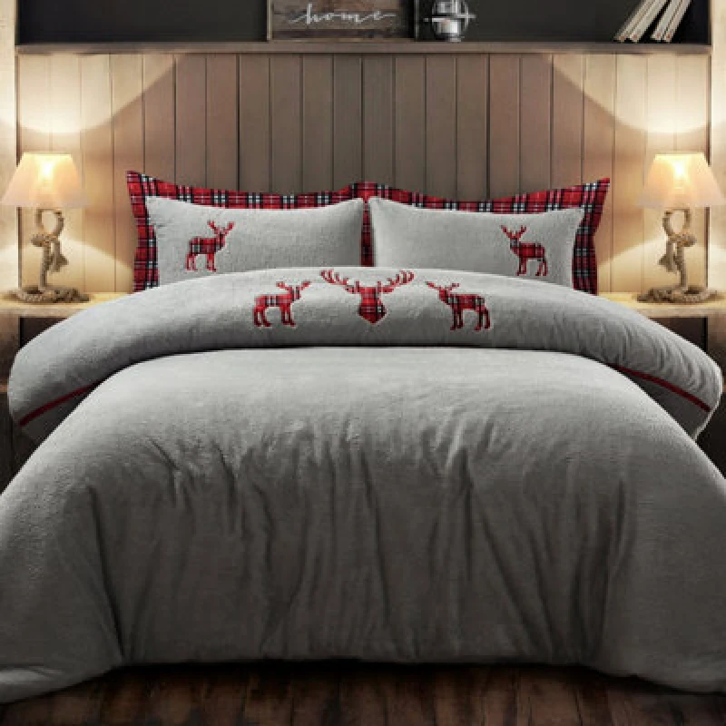 Image of Velosso Luxury Teddy Fleece Duvet Cover Set, Button Enclosure, Cosy Winter Bed Linen Includes Duvet And Pillowcases - Silver