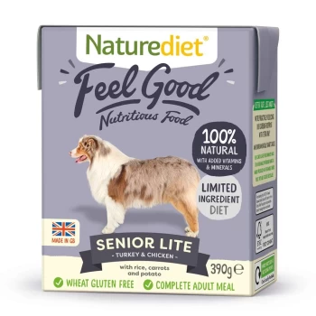 image of Naturediet Feel Good Senior Lite Turkey and Chicken Dog Food 390g