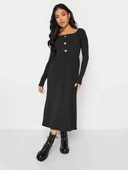 Image of PixieGirl Petite Black Long Sleeve Rib Button Midaxi Dress, Black, Size 18, Women