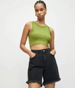 Image of AllSaints Womens Womens Lightweight Rina Cropped Tank, Green, Size: 16, Green