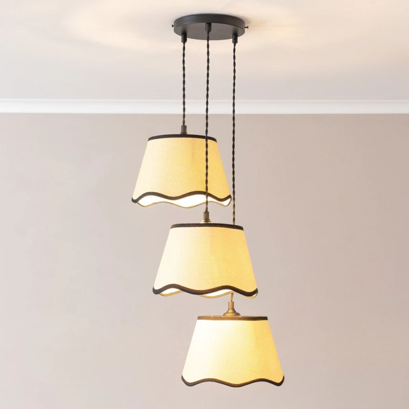 Image of ValueLights ValueLights Dutton Black Trim Scallop 3 Drop Cluster Black Ceiling Pendant Light with Bulbs in Gold Gold One Size Unisex 5059406063589