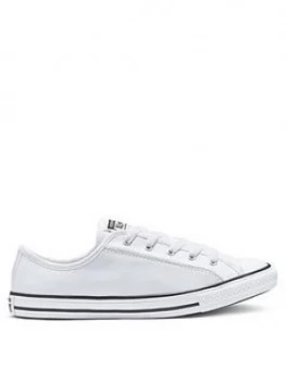 image of Converse Chuck Taylor All Star Leather Dainty Ox Plimsolls - White/Black, Size 3, Women