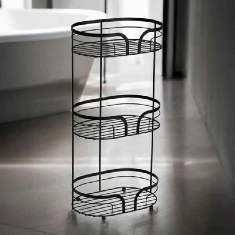 Image of Showerdrape Dante Black Floor Caddy, Black DANBFCAD