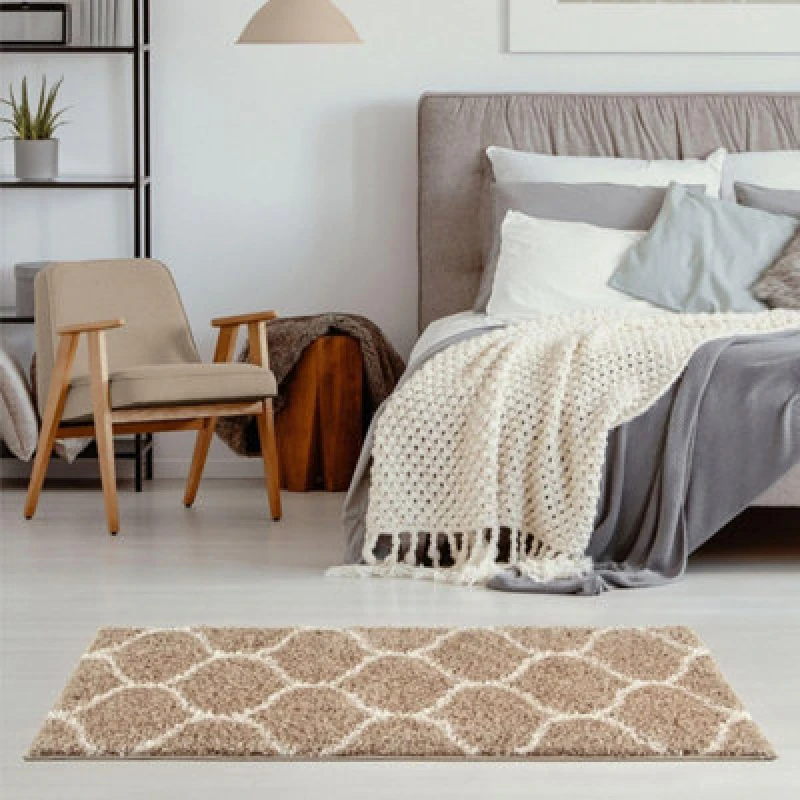 Image of The Rugs Myshaggy Collection Rugs Trellis Design In Beige 384 Bi
