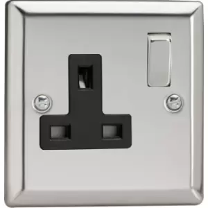 image of Varilight 1 Gang Single, 13 Amp Switched Socket, Classic Polished Chrome - XC4DB