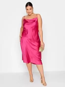 Image of Yours Satin Cowl Neck Dress Pink, Size 16, Women