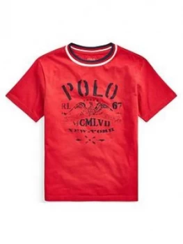Image of Ralph Lauren Boys Short Sleeve Polo Ringer T-Shirt - Red, Size 8 Years, S
