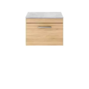 Nuie Athena 600 Wall Hung Single Drawer Vanity & Bellato Grey Worktop - Natural Oak