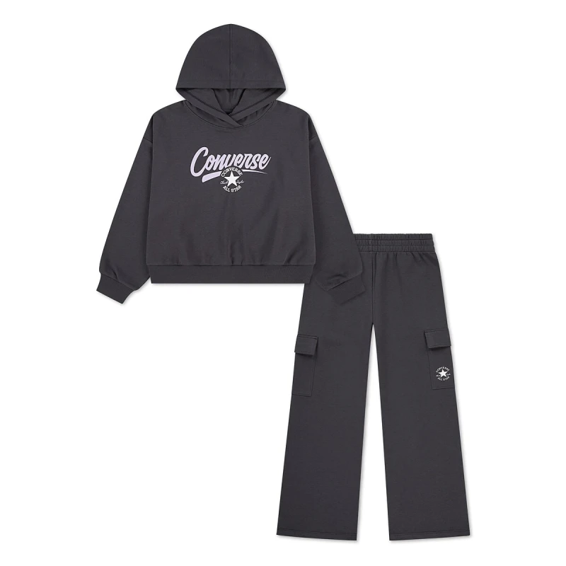 Image of Converse Lightweight Fleece Sweatshirt and Joggers Outfit charcoal grey Fleece 8/10Y (126 to 138CM)