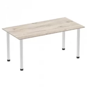 Image of Impulse 1600mm Straight Table Grey Oak Top Brushed Aluminium Post Leg