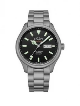 Image of Rotary Rotary Heritage Black And Luminous Daydate Automatic Dial Titanium Bracelet Mens Watch