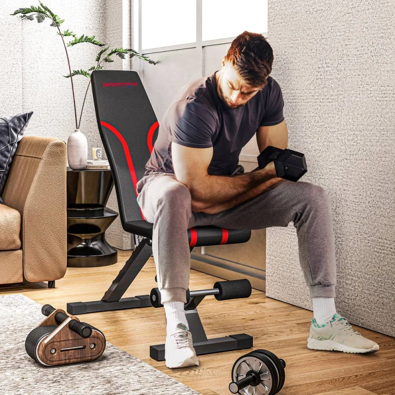 Image of SPORTNOW Foldable Weight Bench with 6-Level Backrest, Leg Extension in Black Unisex