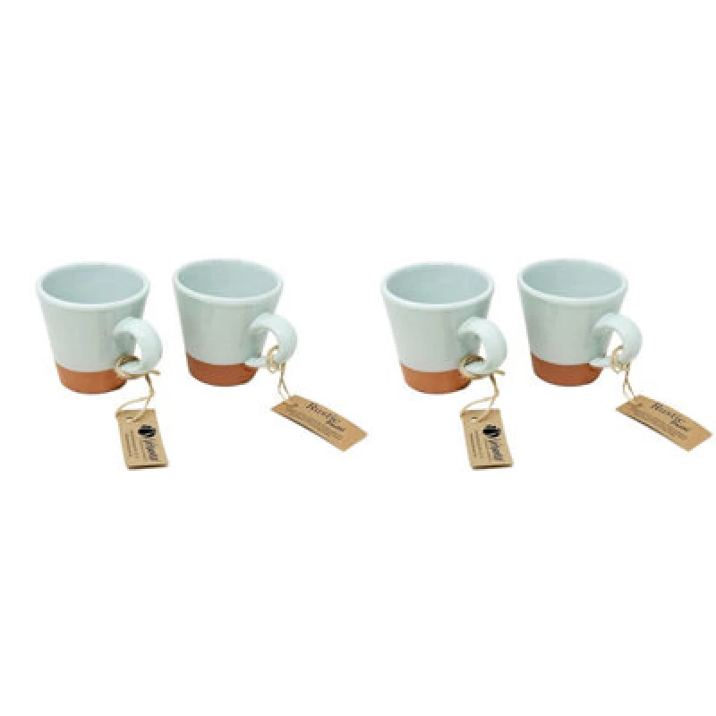 Image of Verano Spanish Ceramics Rustic Pastel Half Dipped Terracotta Kitchen Set Of 4 Conical Cups Pale Green 9Cm