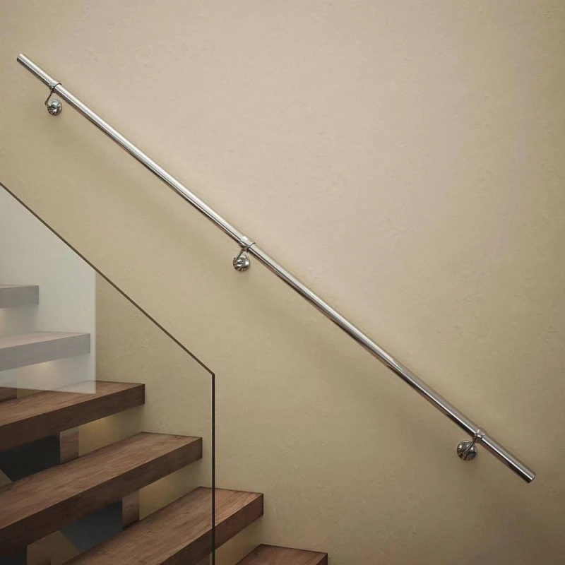 Image of Forgeworks Polished Steel Premium Easy Install Indoor Stair Handrail Kit 2.4m in Silver Silver Unisex