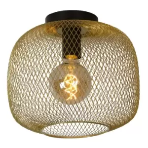 image of Lucide MESH - Flush Ceiling Light - Ø30cm - 1xE27 - Matt Gold, Brass