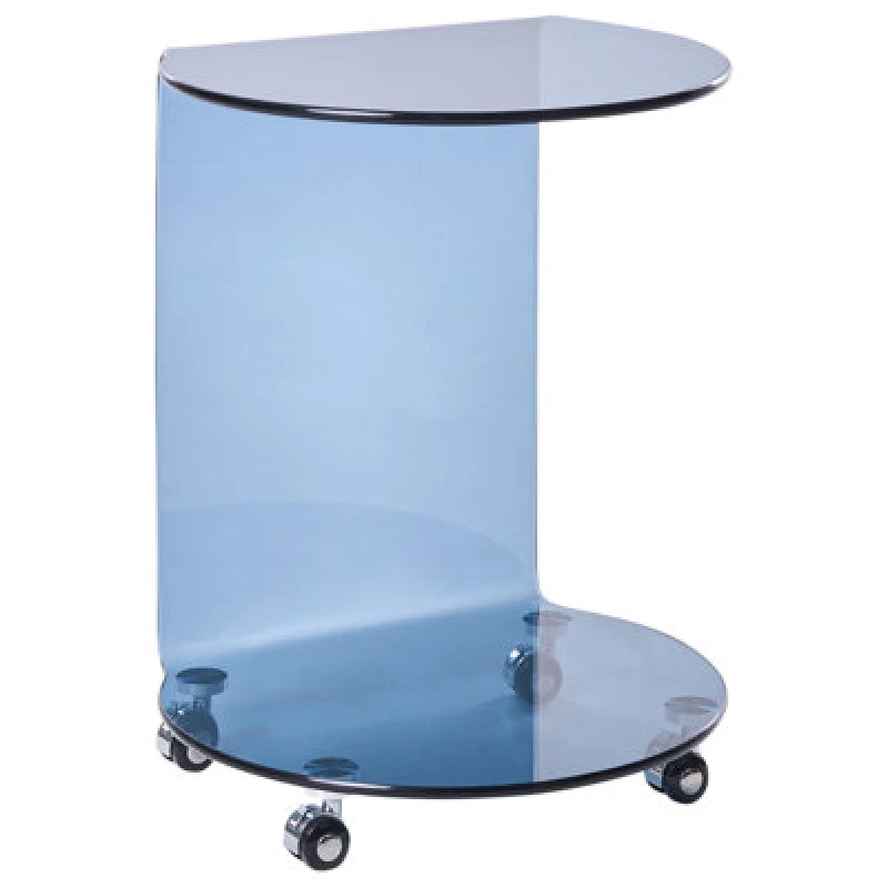 Image of Beliani Side Table Minto Tempered Glass Blue With Wheels