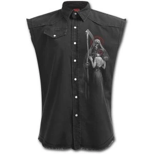 Image of Dead Kiss Mens Large Sleeveless Stone Washed Worker Shirt - Black