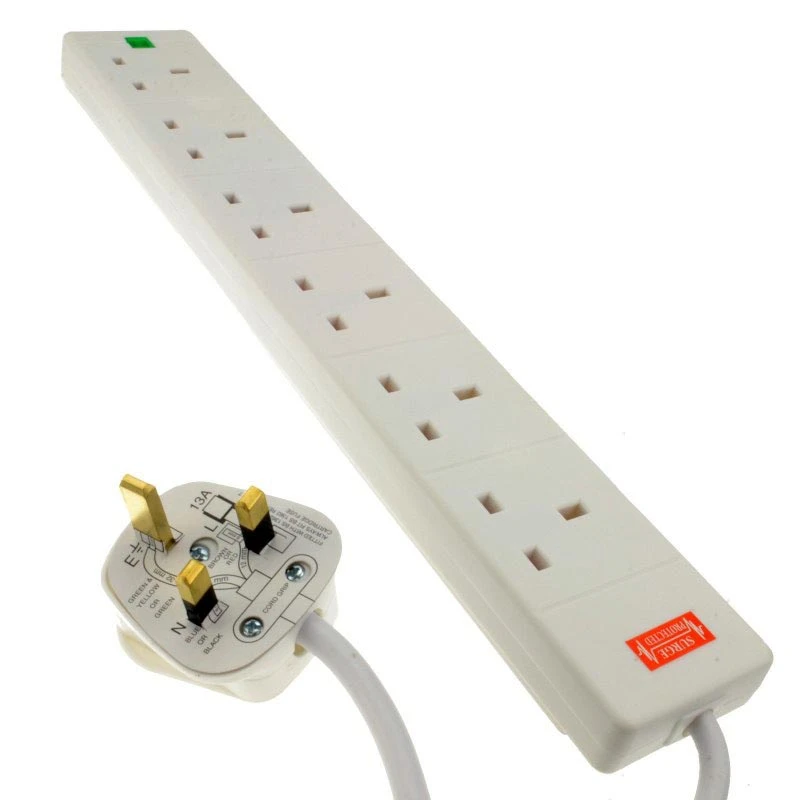 Image of FDL 6 WAY SURGE PROTECTED MAINS GANG SOCKET STRIP - 2M