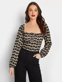 Image of Long Tall Sally Heart Print Sweetheart Ls Top, Natural, Size 10, Women