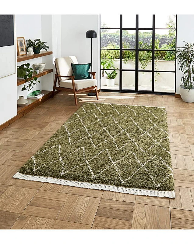 Image of Think Rugs Think Rugs Boho Fringe Rug Green - Think Rugs - Size: 80X150 Green 80X150 RT37305
