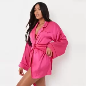 image of Missguided Satin Constrast Piping Mini Robe - Pink