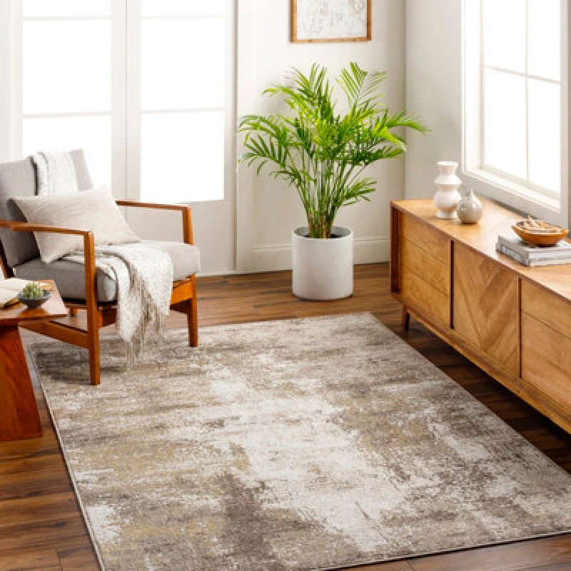 Image of Livabliss Abstract Modern Marble Light Brown Nalany Area Rug 200 X 275cm - Easy Care, Non Shedding, Ideal For Living Room & Bedroom