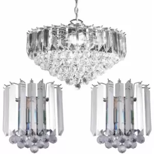 Image of 6 Lamp Ceiling & 2x Matching Wall Light Pack Large Chrome Pendant Acrylic Shade
