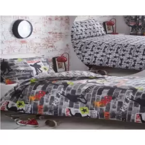 Image of Tricks Teenagers King Size Duvet Cover Set Cool Skateboards Graffiti Quilt Grey