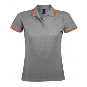 Image of SOLS Womens/Ladies Pasadena Tipped Short Sleeve Pique Polo Shirt (M) (Grey Marl/Orange)