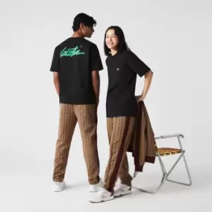 Image of Unisex Lacoste L!VE Loose Fit Print Cotton T-Shirt Size 3 - S Black / Green