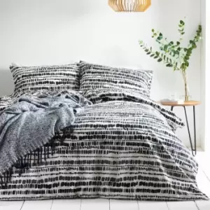 image of The Linen Yard Brush Stroke Duvet Cover Set (King) (Ink/White) - Ink/White