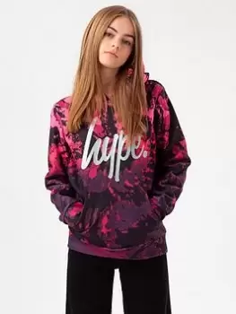 Hype Girls Pink Fade Tie Dye Silver Glitter Script Hoodie, Pink, Size Age: 3-4 Years, Women